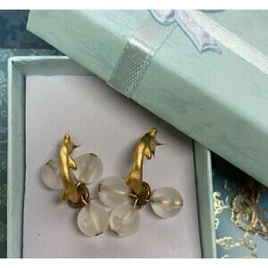Vintage Biche De Bere Paris Dangling Clear Pear Dolphin Silhouette Earrings RARE